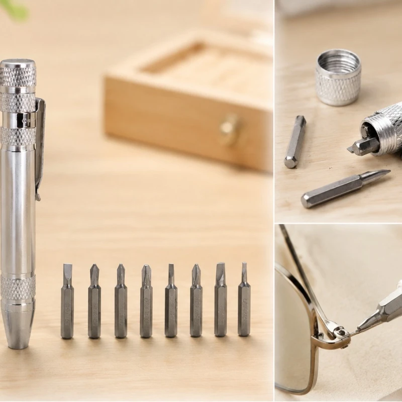 Precision Screwdriver Set 8 Bits Aluminum Alloy Pocket Repair Tool for Eyeglasses Watch Electronics