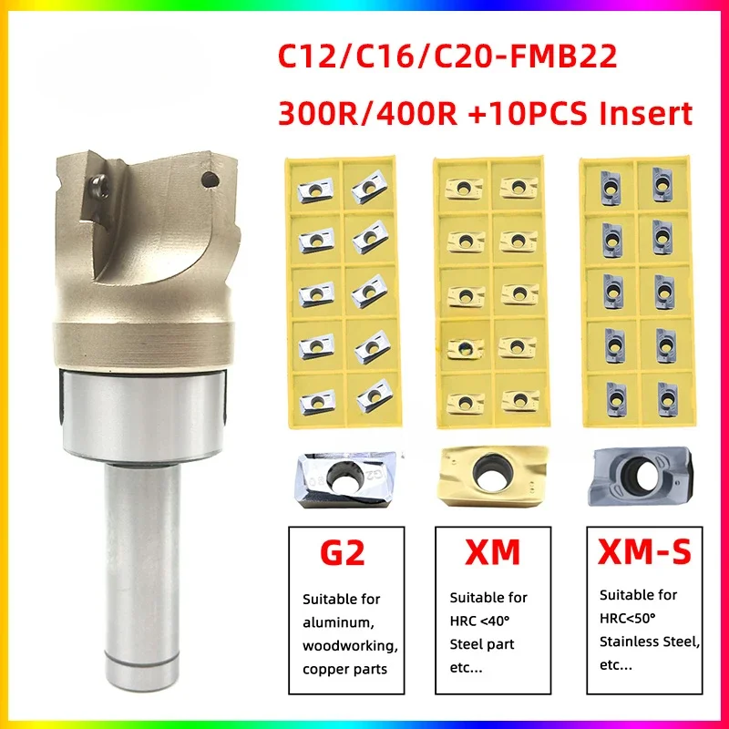 1set C12 C16 C20 FMB22 300R 400R Face end mill APMT1135 APMT1604 Inserts Woodworking Stainless Steel Parts For Machine Milling