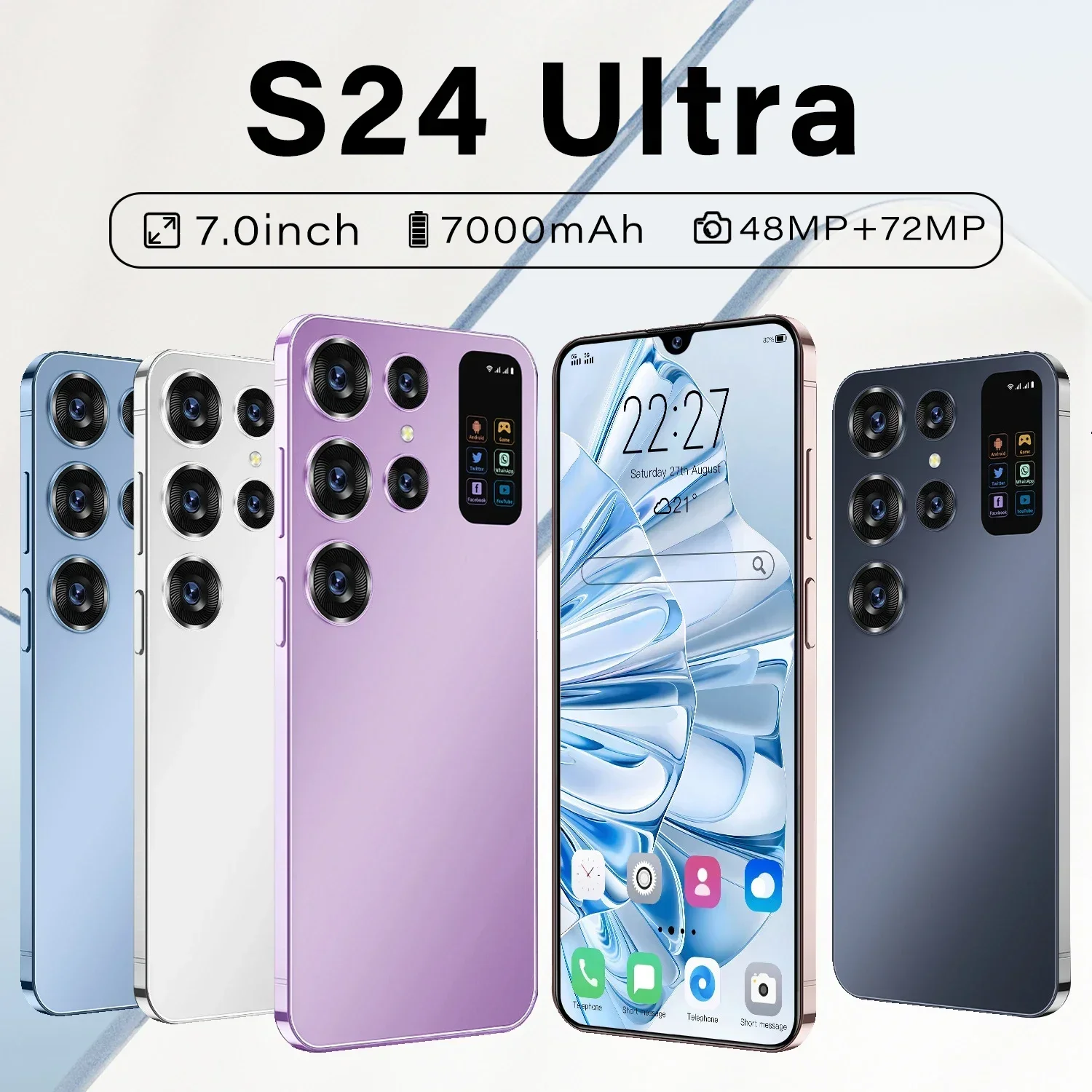 

2024 Original New S24Ultra Global Edition Qualcomm8 Gen2 16GB+1TB 7000mAh 48+72MP Dual SIM 5G Android13 NFC Satellite Encryption
