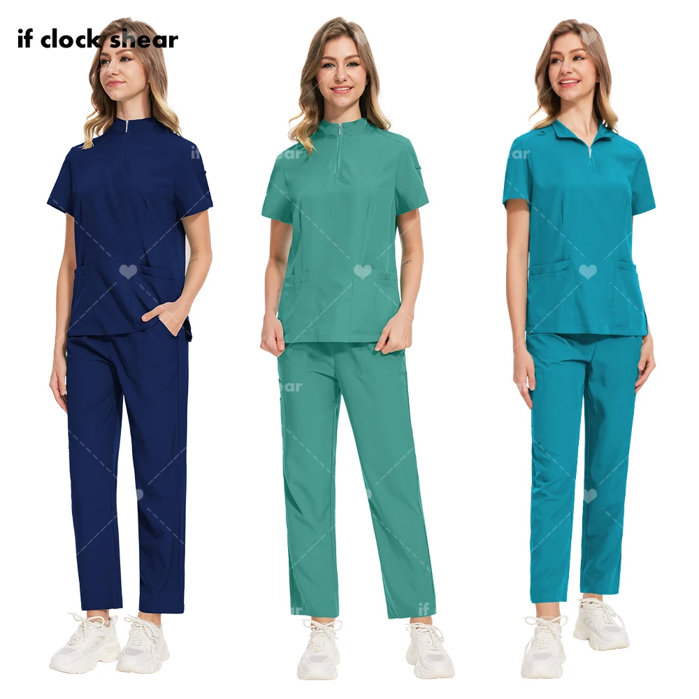 Unisex uniformes médicos para mulheres, v-Neck enfermeira e Scurbs conjunto, Hospital e médico Workwear, manga curta, cirurgia oral e odontológica uniforme de trabalho