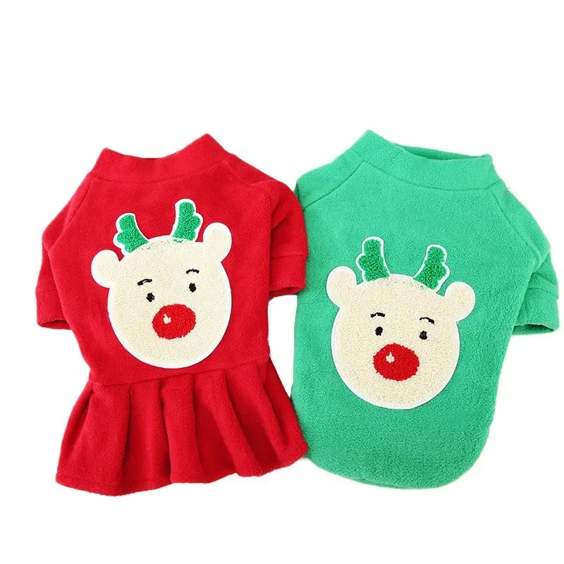 Pet Christmas Dress Christmas Elk Dog Clothes Couple Two Leg Clothes Bear Teddy Dog Autumn/Winter Velvet Clothes Dresses