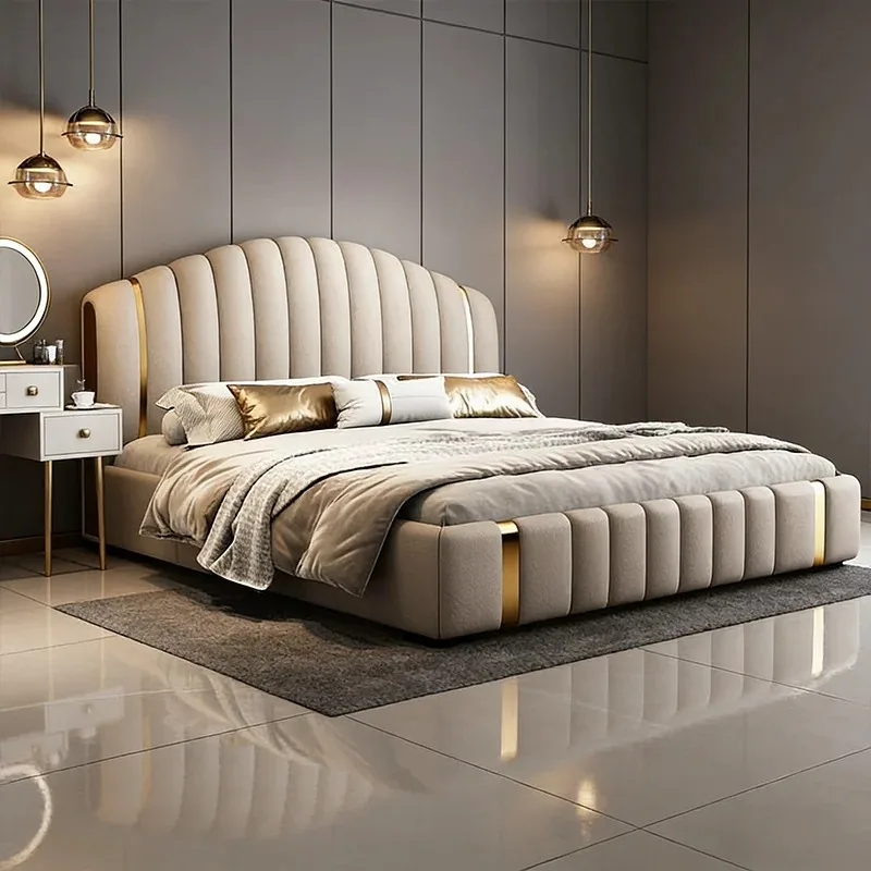 

# Italian Luxury Upholseterd Modern Bed Queen/King Size Genuine Leather Wooden Frame Storage for Bedroom Hotels