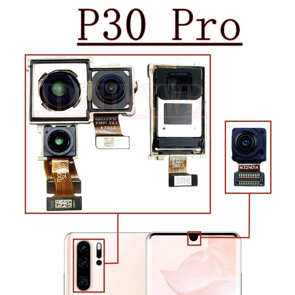 Front Rear Camera For Huawei P30 Pro P30Pro Frontal Selfie View Wide Main Back Facing Camera Module Flex Cable Replacement Parts