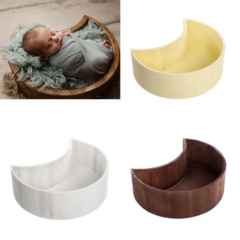Newborn Photography Props Crescent Moon Bed Basket Baby Posing Container Wooden Posing Props Infant Photo Shoot Accessories
