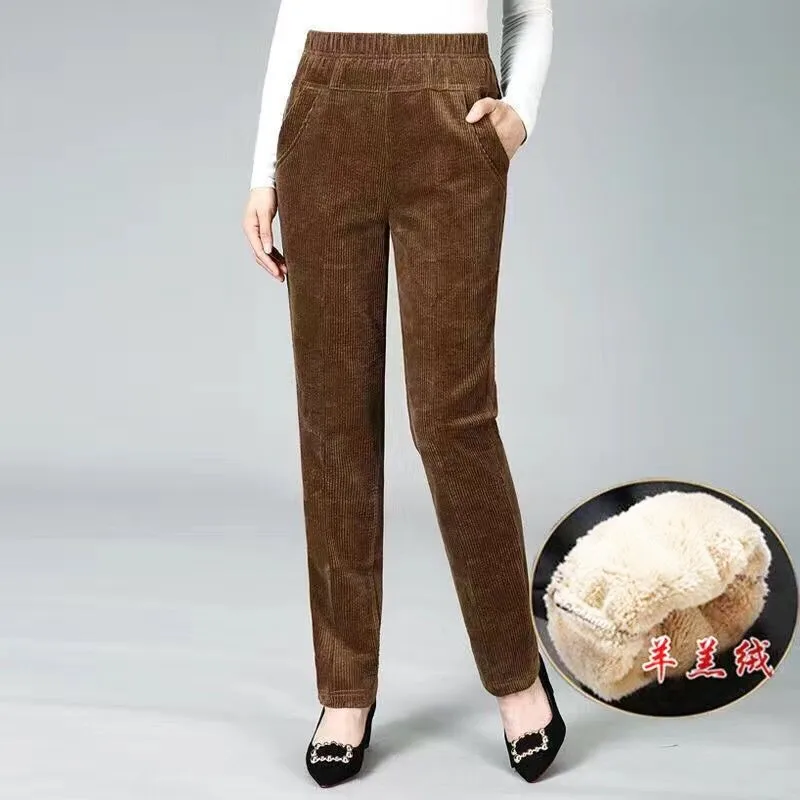 2024 Winter New Plush Thick Casual Pants Fleece Pencil Pants Women Corduroy Warm High Waist Pants Leggings Pants Trousers Women