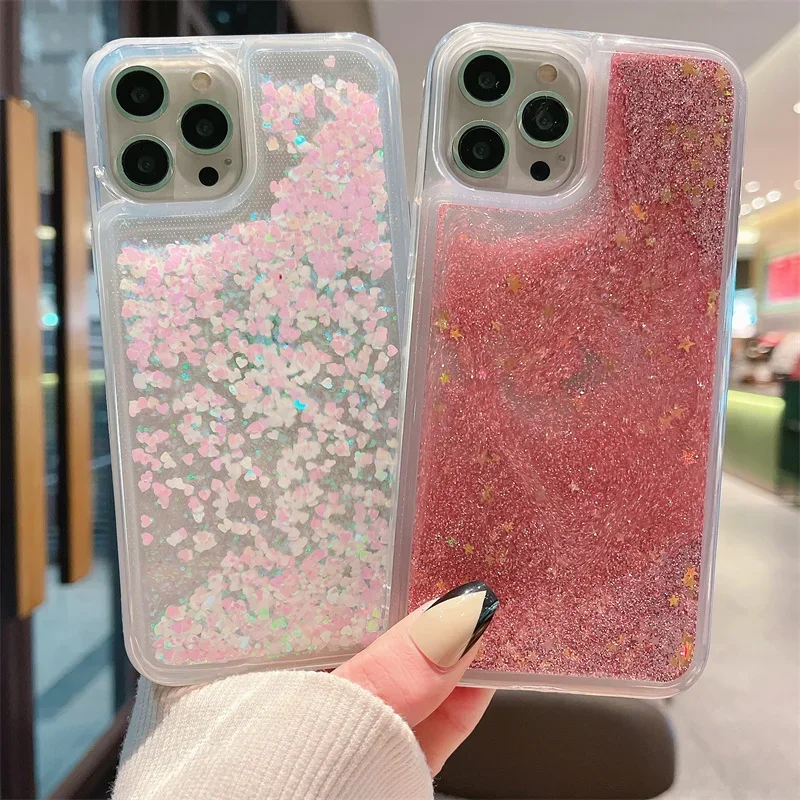 Capa líquida de areia movediça para iphone 16 17 15 pro max 16pro para funda arena movidoiza capa de telefone macio menina moda concha coque capa