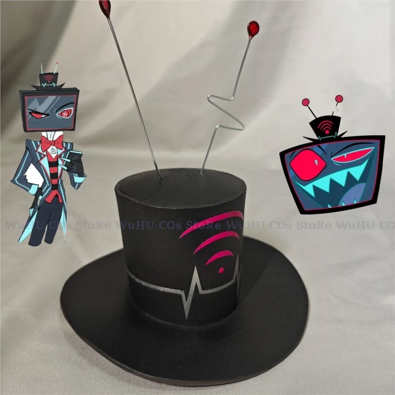 Hazbin Cosplay Hotel Vox Cosplay Hat Vox Black Hat With Antenna Women Men Halloween Carnival Christmas Roleplay Prop Hat