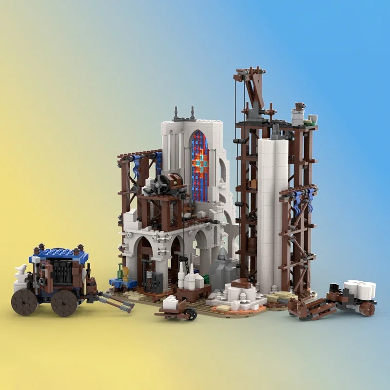 Moc klocki do budowy średniowieczny stolarski gildia Model technologia cegła DIY montaż modułowy miejski widok ulicy zabawki prezenty