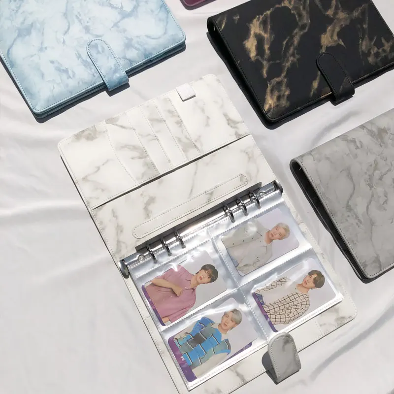 Yiwi A5 PU Leather Marble Notebook Binder Budget Planner Money Organizer  Binder Kpop Photocard Collect Book