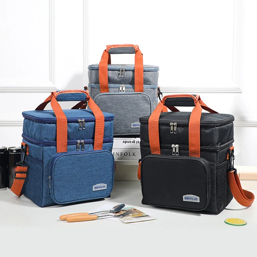 Large Capacity Insulated Lunch Bag Hand-held Crossbody Food Insulated Bag High-quality Double-decker Thicken Ice Bag Picnic Bag