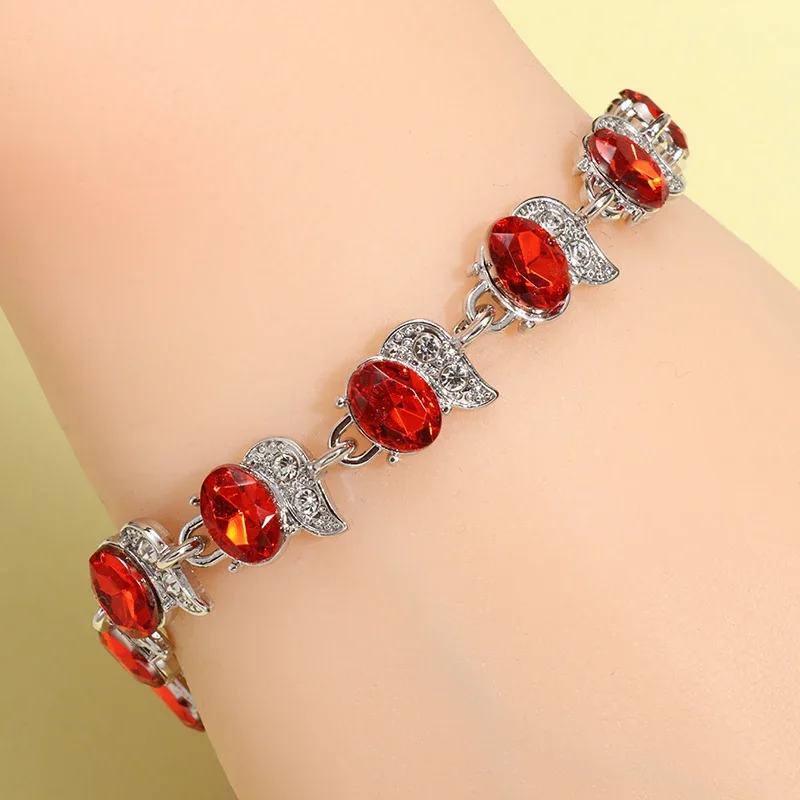 Fashion Exquisite Color Crystal Inlaid Ladies Charm Bracelet Engagement Wedding Jewelry