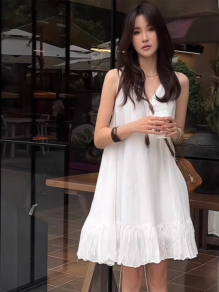 

Summer Rouje Kefss Loose A-Line Midi Dr with Lace Trim Svel Vest Sle Casual Commute Wind 00% Other Material V-Ne