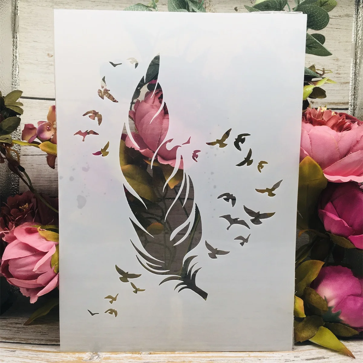 A4 29*21cm Big Feather and Birds DIY Layering Stencils Wall Painting Scrapbook Coloring Embossing Album Decorative Template