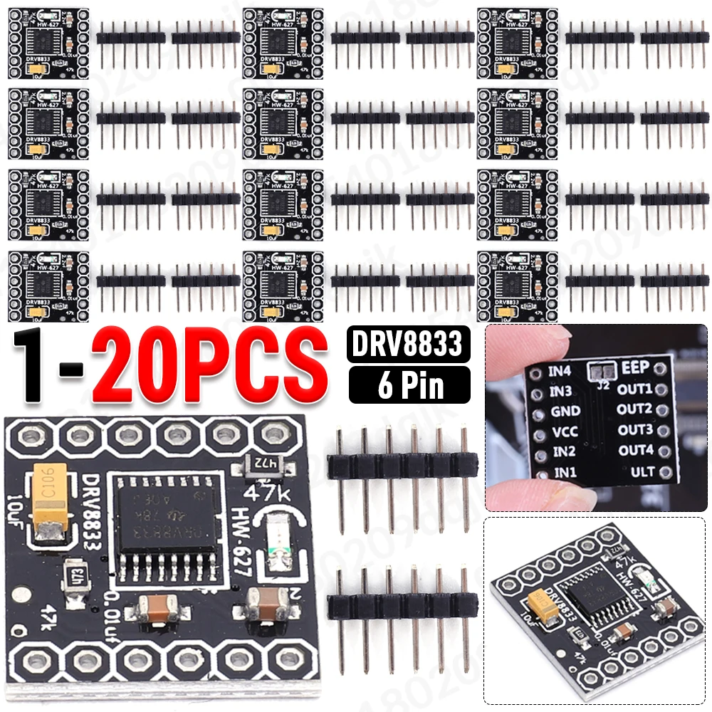 1-20pcs DRV8833 Motor Drive Module 1.5A Dual H Bridge DC Gear Motor Driver 6 Pin Silent Stepper Controller Board for Arduino