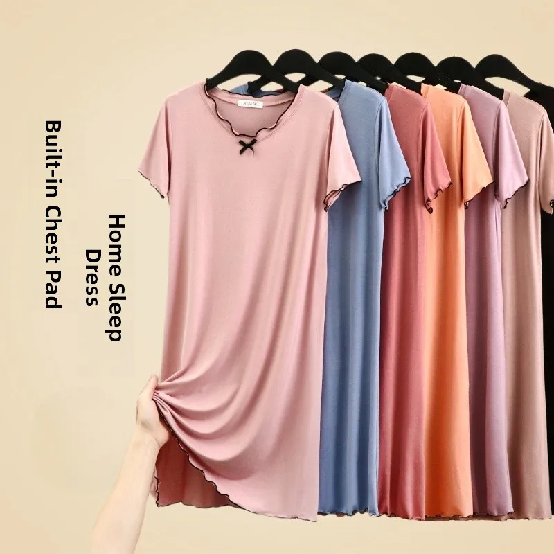 Modal Sleep Dress Women Summer Short Sleeve over Knee Length Nightgown Maternity Dress Can Wear Outdoors Sweet Style Home Clo...