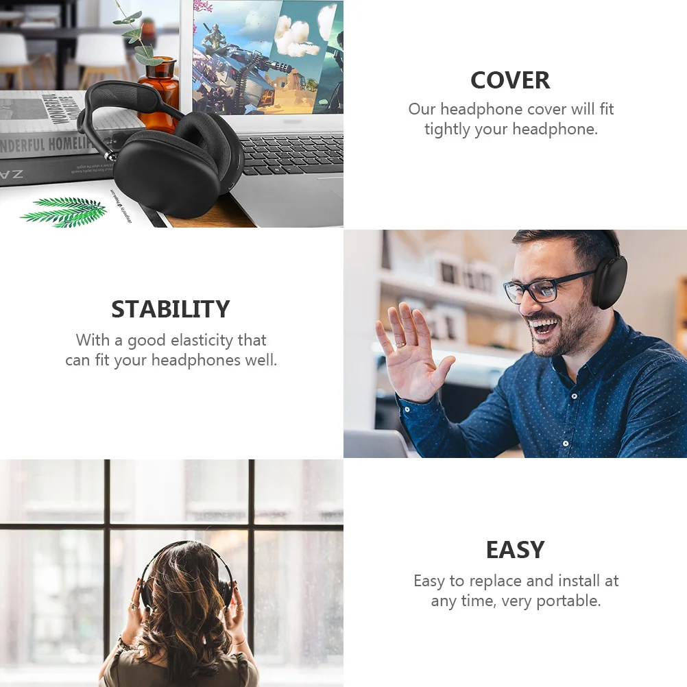 

1Pair Headphone Protective Cover Premium Breathable Skin-Friendly Anti-Scratch Easy Replace Install Compatible for AirPods Max