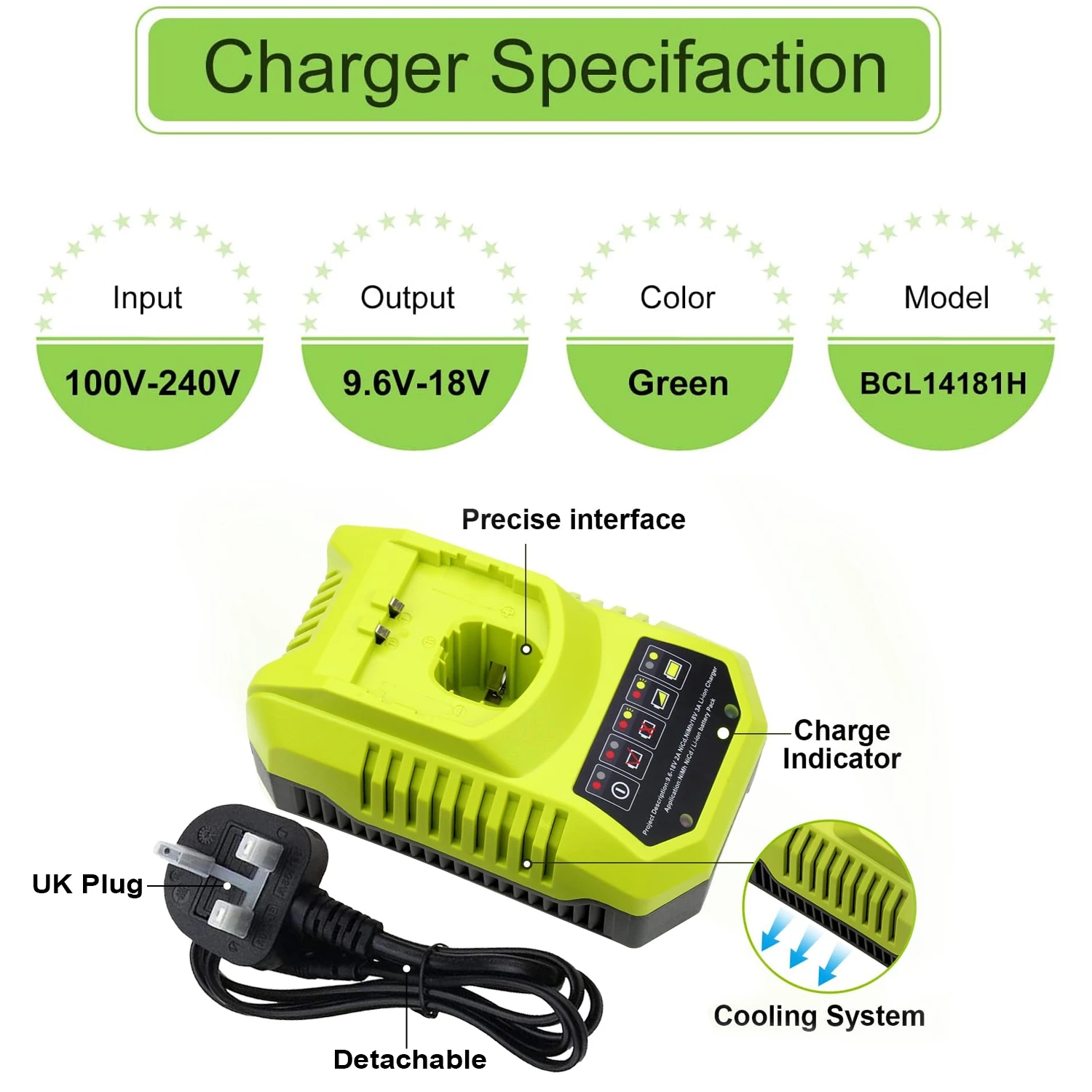 For Ryobi 18V One Battery Charger Replacement Charger For Ryobi Ni-CD Ni-MH Li-ion P107 P108 Battery 4A 6A Charger