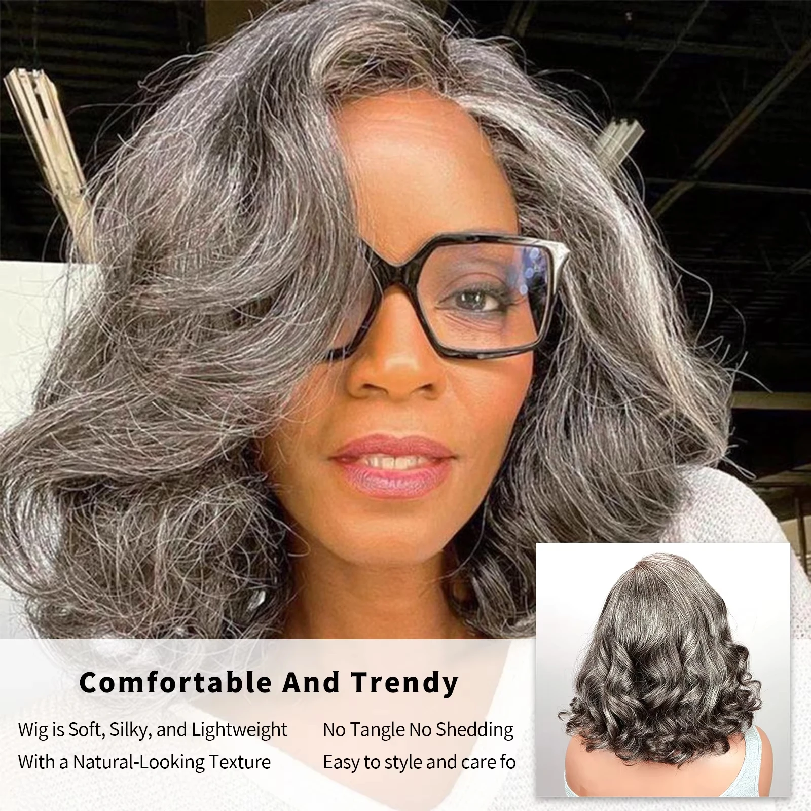 Peluca Bob gris plateada de 12 pulgadas de onda suelta de 180 de densidad, peluca 100% sin pegamento, cabello humano listo para usar, peluca sin pegamento de encaje 5x5 para mujeres