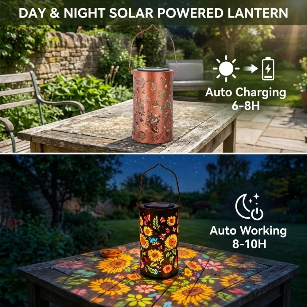 Solar Lights Sunflower Pattern IP65 Metal Outdoor Step Wall Fence Solar Powered Lamp Garden Backyard Decoration Outdoor Decor