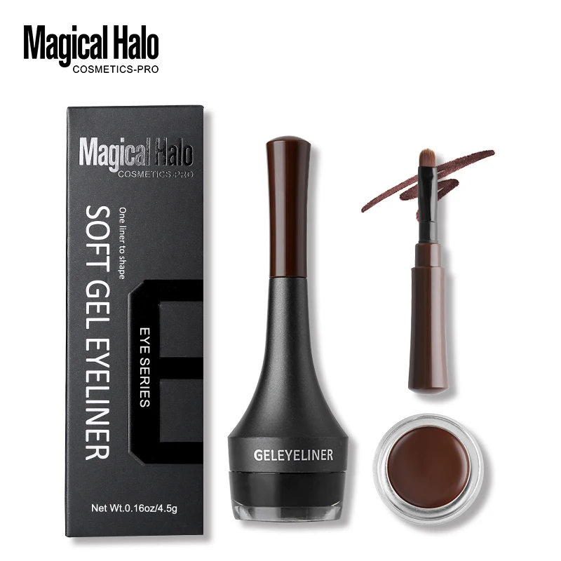 Magical Halo 2 Colors Brown Black Eyeliner Gel Waterproof Smudge-proof Eye Liner Cream with Brush Long-Lasting Brow Makeup Kits