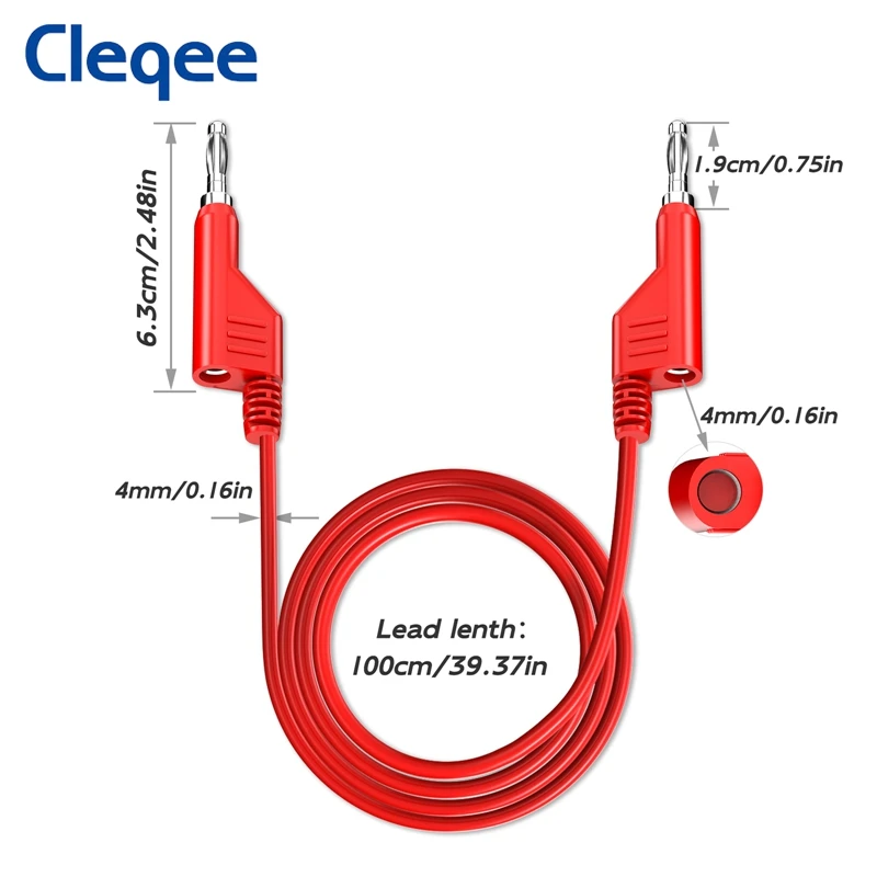 Cleqee-マルチメータ用バナナプラグ、8個、ダブル4mm、シリコンケーブル線、3フィート/1m、1000v/15a