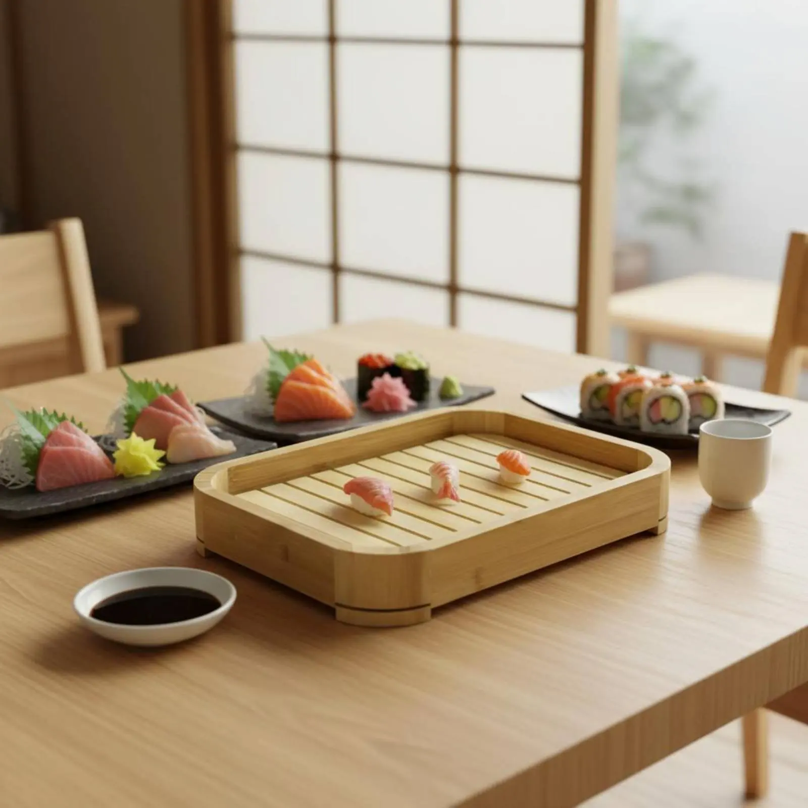Bandeja de Bambú para Enfriar Alimentos, Diseño Creativo, Bandeja de Bambú para Sushi, para Cocineros Caseros, Restaurantes y Fiestas