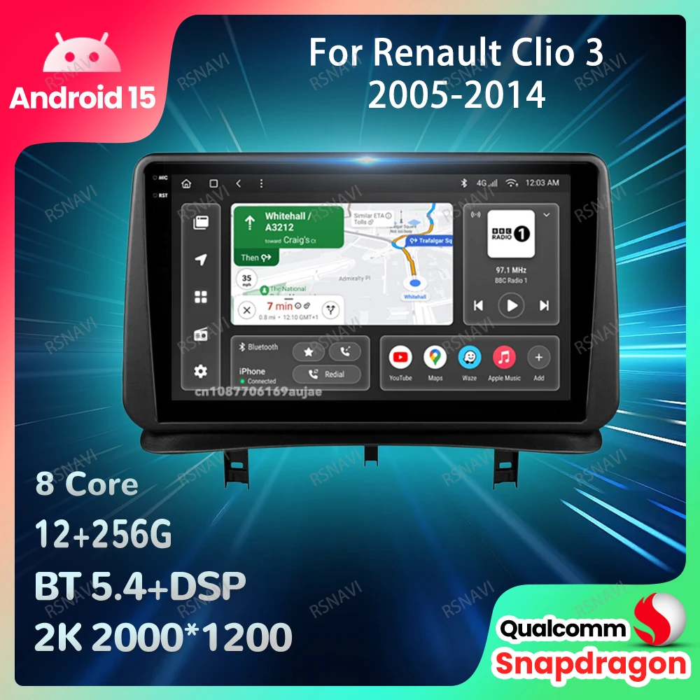 

Автомобильный радиоприемник Android 15 для Renault Clio 3 2005 2006 2007 2008 2009 2010-2014, авторадио, стерео BT, беспроводной Carplay Auto