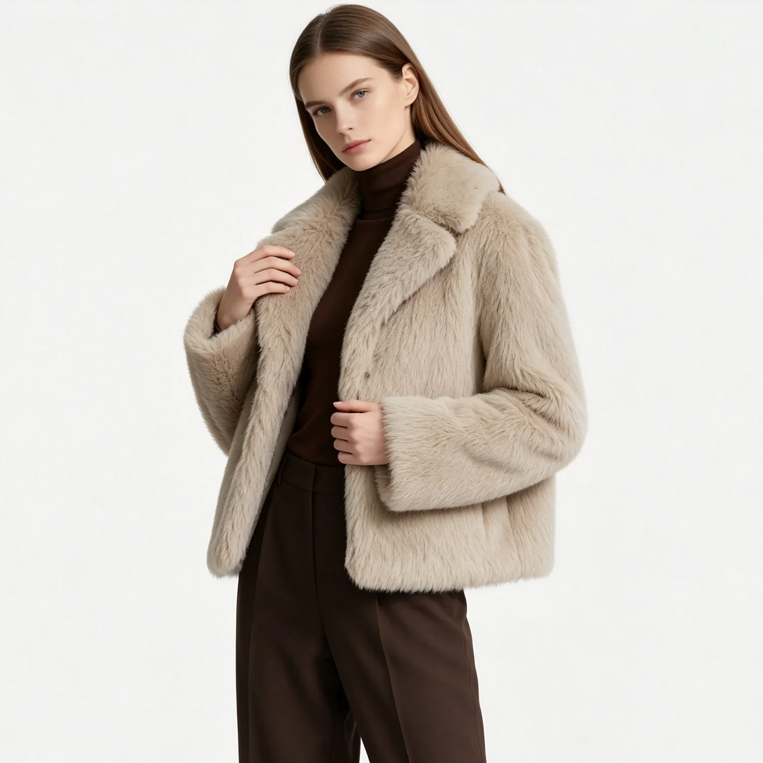 PUAL  Women 2026 Cropped Faux Fur Jacket Round Neck Single‑Breasted Fluffy Warm Winter Casual Short Outerwear Coat