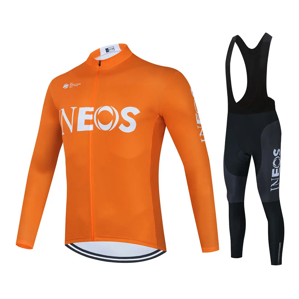 Ineos Team Long Sleeve Cycling Jersey Set for Men, MTB Bike Clothing, Bicycle Wear, 19D Gel Bib Pants