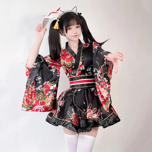 Vestido tipo kimono japonés modificado para mujer, albornoz, disfraz de Cosplay de verano, disfraces de Halloween de Anime, chica Kawaii de Geisha dulce Sexy