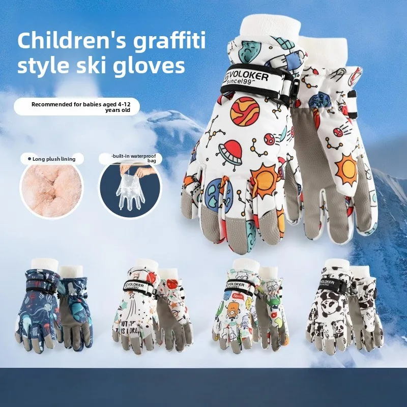 

Children's Skiing Snow Gloves Winter Velvet Thickened Non-slip Boys and Girls Children Special New Anti-splashing Water