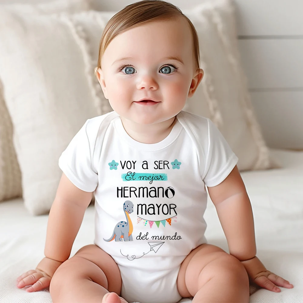 I Will Become The Best Brother in The World Spanish Print Baby Romper Pregnancy Announcement Infant Bodysuit Newborn Jumpsuits