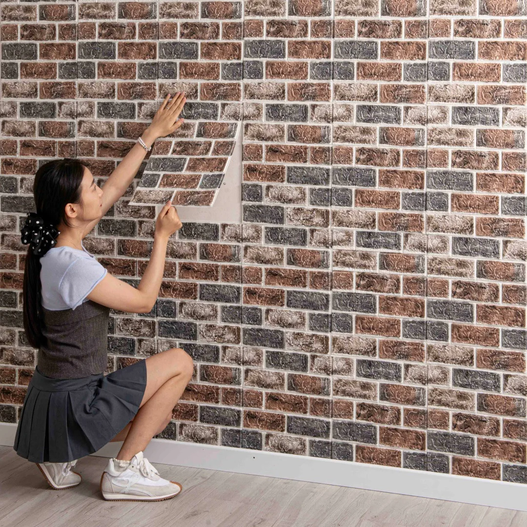 5mm Thick Retro 3D Wall Stickers (32x42CM 5Sheets) Self-Adhesive Foam Panels,Waterproof Cover for Damaged Walls-DIY Renters Home