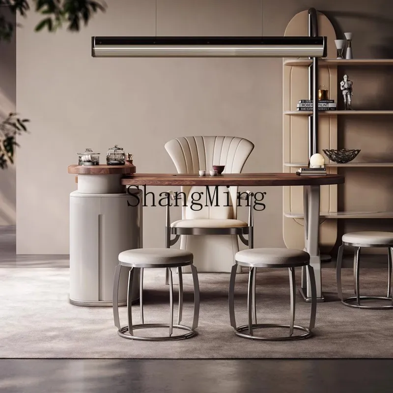ZYY Modern Simple Black Walnut Tea Table Premium Light Luxury Living Room Integrated Tea Table and Chair Combination