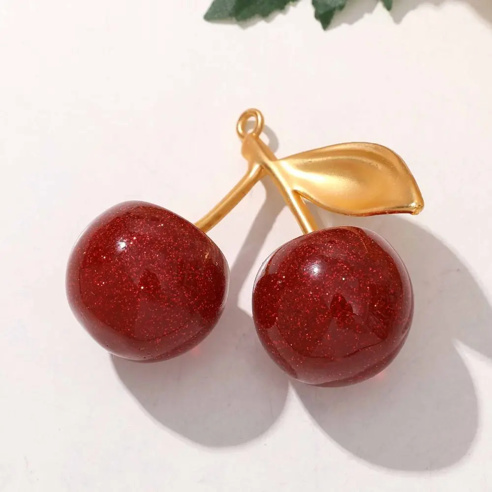 2Pcs 3D Fruit Big Cherry Pendants Crystal Charms Earrings Necklaces Making Korean Style Alloy Cherry Making Findings Birthday