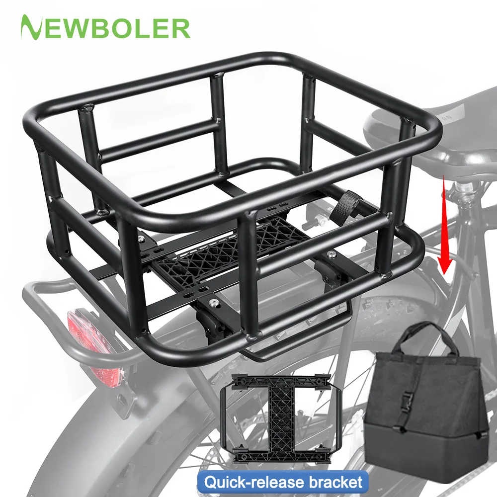 NEWBOLER E-Bike Cargo Rack Bag Iron Quick Release Bike Basket Rear Rack Bike Baskets for Outdoor Travel Shopping MTB Road Bike