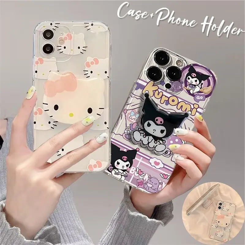 Hello Kitty Kuromi Bracket Holder Casing For Motorola Moto G60 G53 G30 G30S G32 G73 Edge 40 Pro G72 G22 G52 Play Plus G60S Case