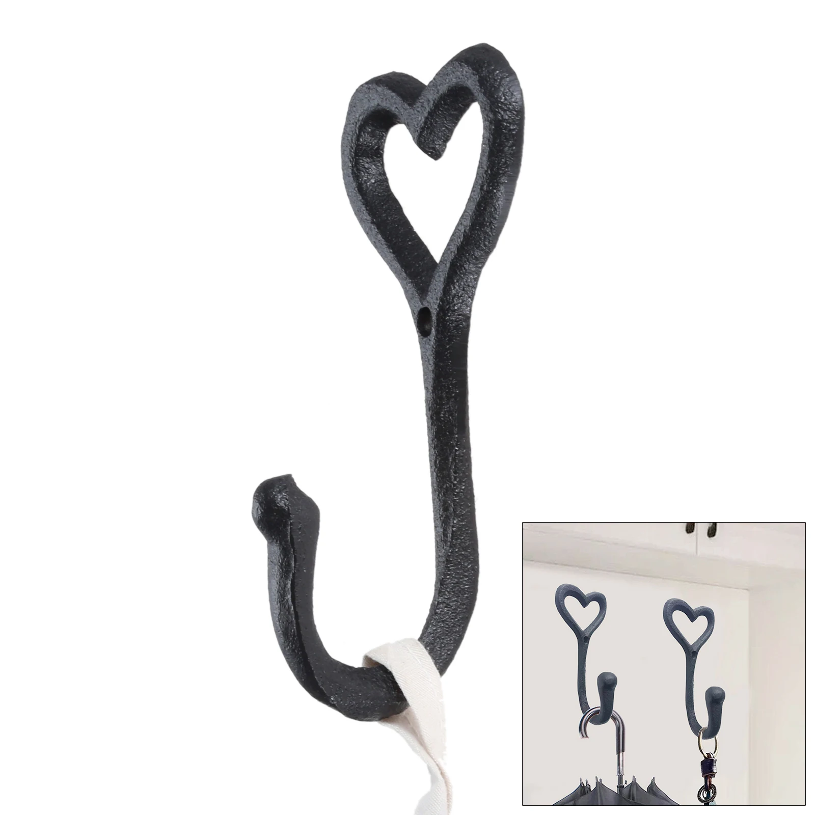 Heart Shape Hook Cast Iron Hanger Wall Mounted Black Loveheart Hanging Cat/Key/Coat/Towel Bathroom Kitchen Home Decoration