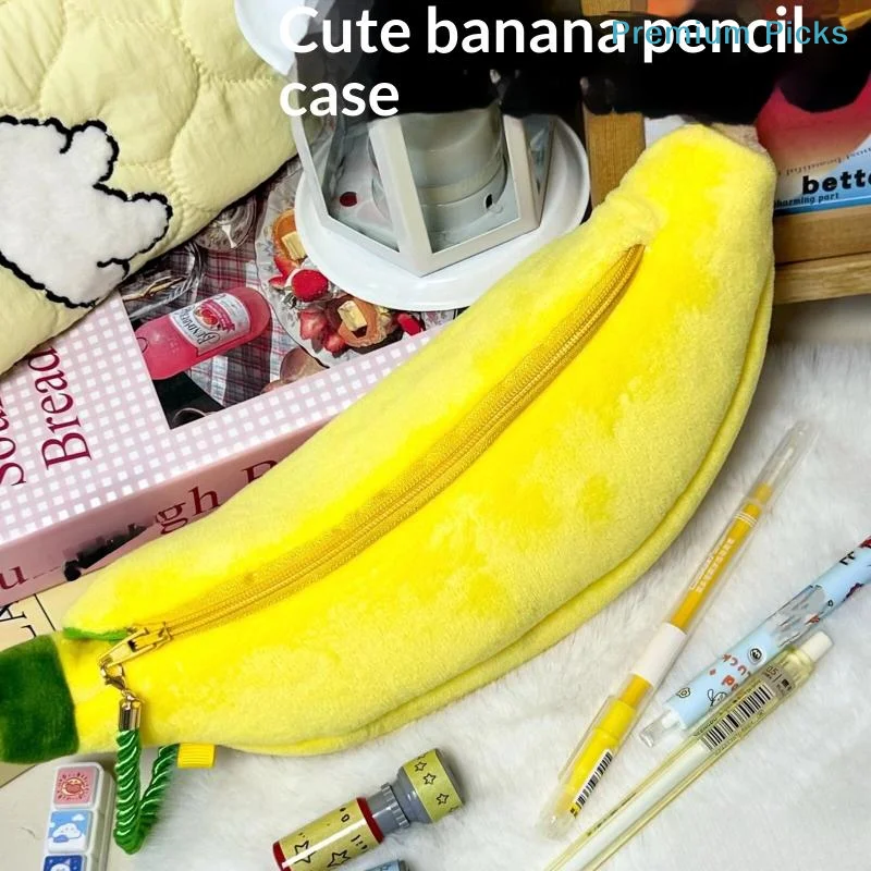 Cute Cartoon Banana Plush Pen Case Kawaii Simulated Fruit Stationery Bag Stationery Supplies Multi-functional Storage Bag