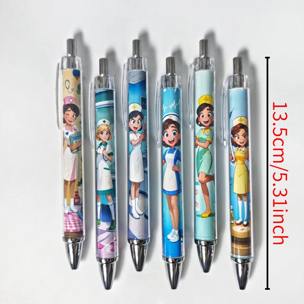 6Pcs/12Pcs Female Nurse Themed Retractable Pens, Medical Ballpoint Pens, Daily Office Student Study Stationery Gift Pens