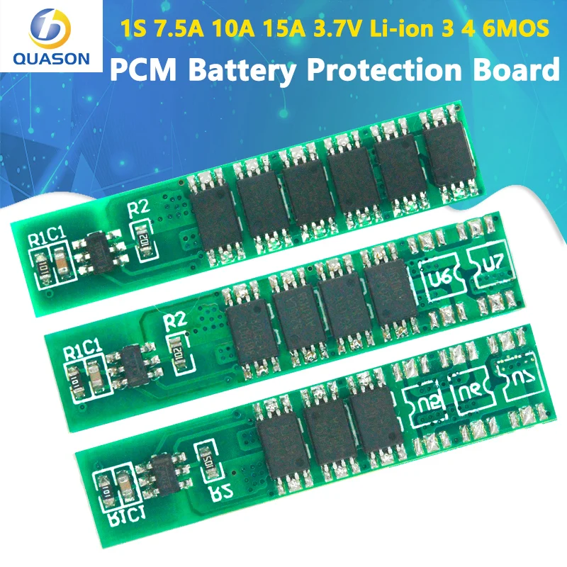 Защитная плата аккумулятора 1S 7.5A 10A 15A 3,7 V li-ion 3 4 6MOS BMS PCM, устройство для защиты литиевой батареи 18650