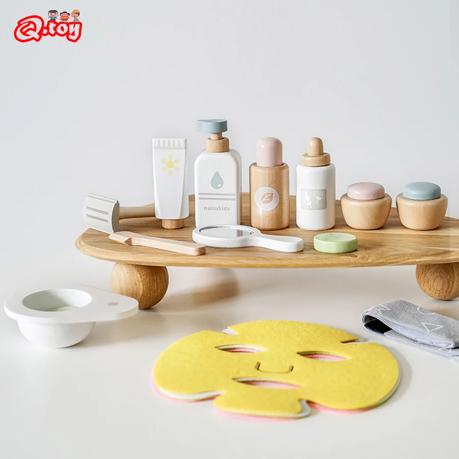 Wooden Pretend Play Children Facial Mask Makeup Set Imitation Beauty Fashion Toy Cosmetics Set Educational Toys for Girls Gift