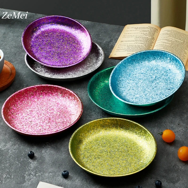 8 inch Pure Titanium Circular Dinner Plate,Drop-Proof Heat-Resistant Home Dinner Dishes Dessert Tray Food Tableware,Kitchenware