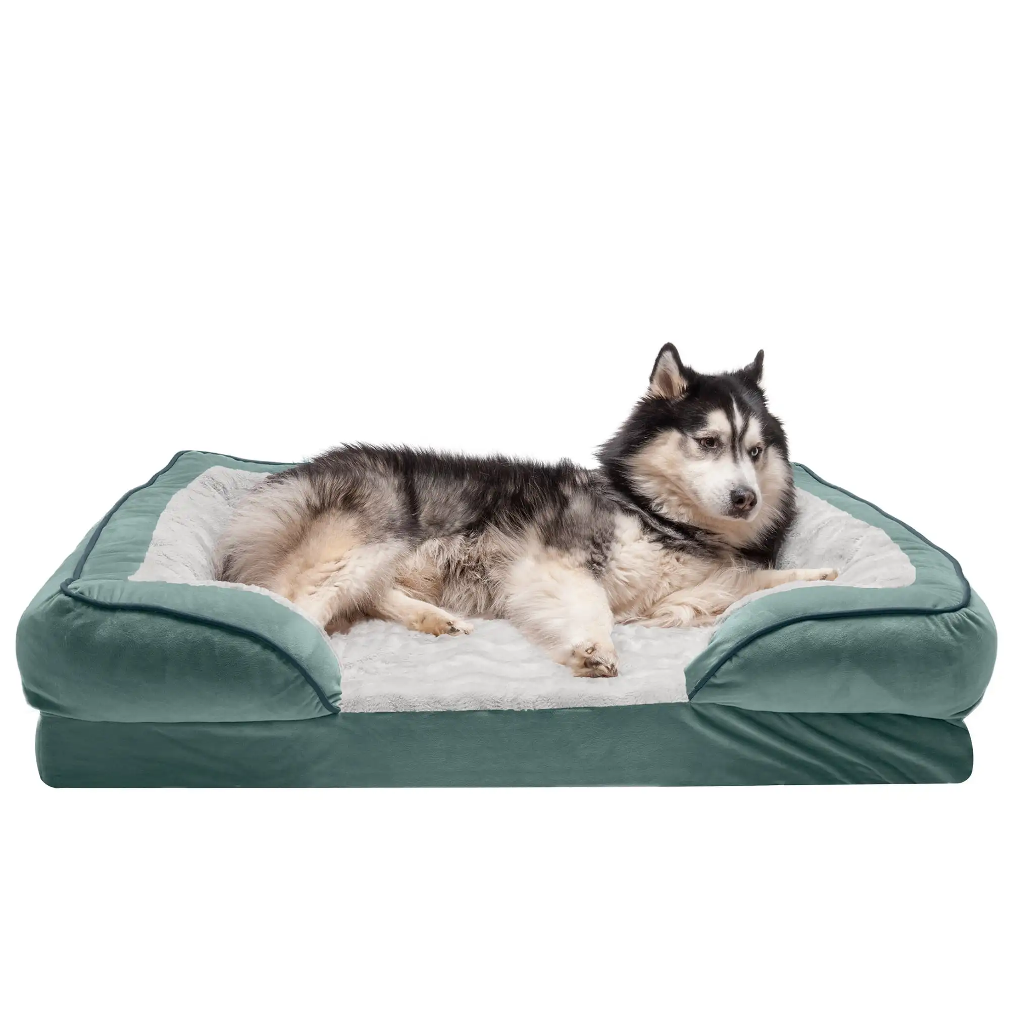 

Pet Products Velvet Waves Perfect Comfort Memory Top Sofa-Style Pet Bed for Dogs & Cats - Celadon Green, Jumbo