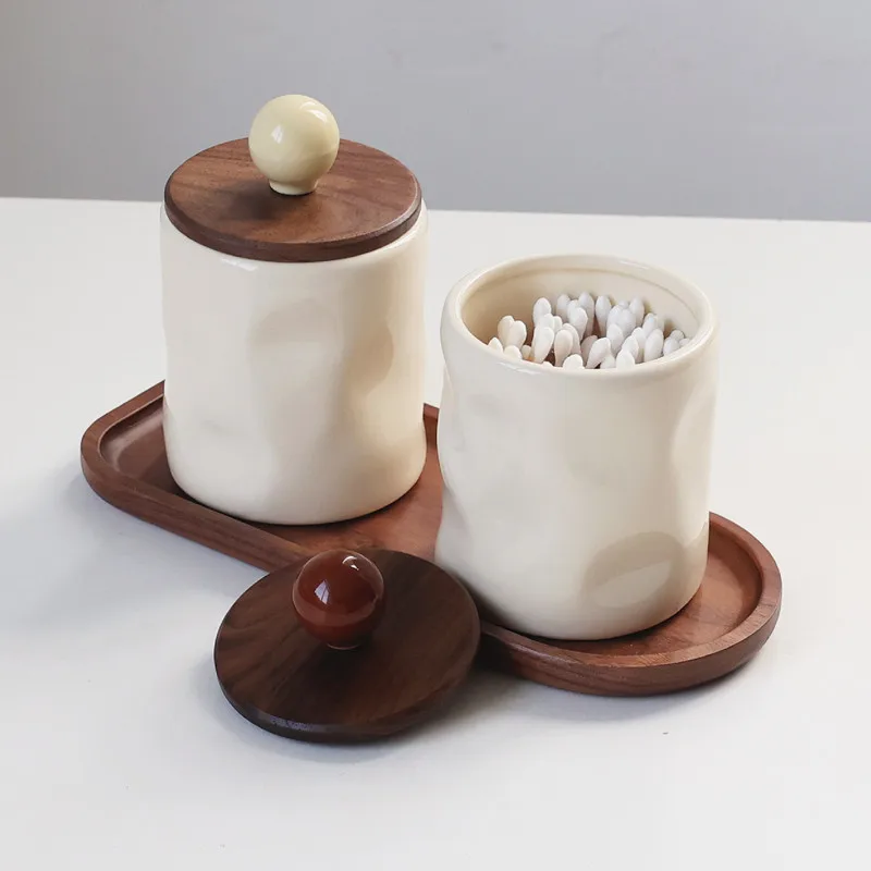 

Creative Ceramic Jewelry Cosmetic Cotton Bud Box Household Toothpick Holder with Lid Home Candy Nuts Coffee Beans Storage Jar
