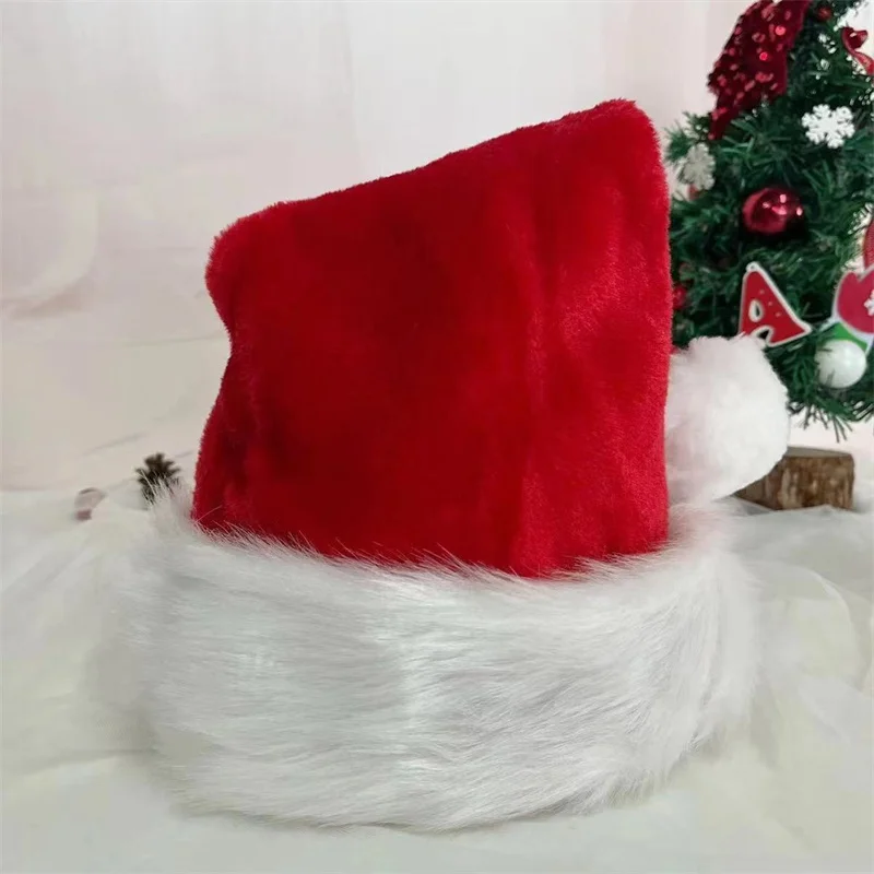 30 x 42 cm Weihnachtsmütze, Weihnachtsmütze für Erwachsene, Unisex, roter Samt und weiße Krempe, Weihnachtsmütze für Neujahr, festliche Feiertage, Partyzubehör