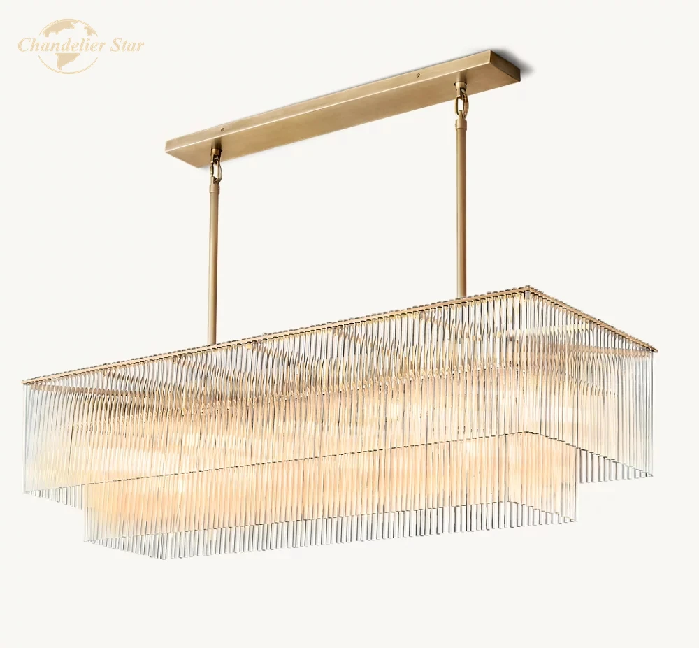 Modern Crystal LED Chandelier Amadeo Rectangular Pendant Light for Dining Room Kitchen Island Fixture Lustre Lighting