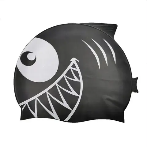 High Quality Silicone Swimming Cap Waterproof Cartoon Shark Swimming Equipment Protect Ears Unisex Children's Pool Cap