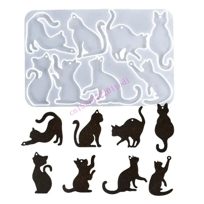 M76B Sturdy 8 Cavity Silicone Cats Pendant Mold Accessory Mold For Crafting Smooth And Stylish Crystal Resin Charm