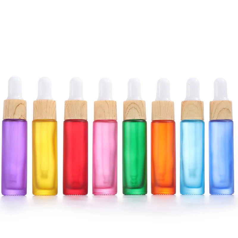 100pcs10ml Dropper Bottles Pipette Bottle Frosted Colourfull Glass Vial for Essential Oil Essence Perfume Reagent Mini Bottle